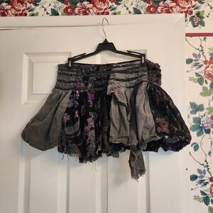 Free People Patchwork Boho Mini Skirt in Black, Gray, Purple